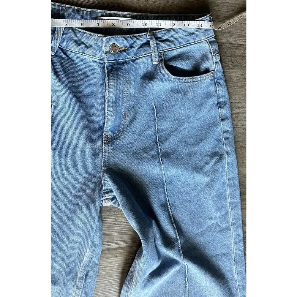 Zara Logo High-Waisted Cropped Wide Leg Jean Sz 6 Blue For Womens Cotton 100% - Picture 7 of 16